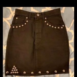 VINTAGE BEDAZZLED WOMENS JUNIORS BLACK DENIM SKIRT EMO WAIST 28 INCHES